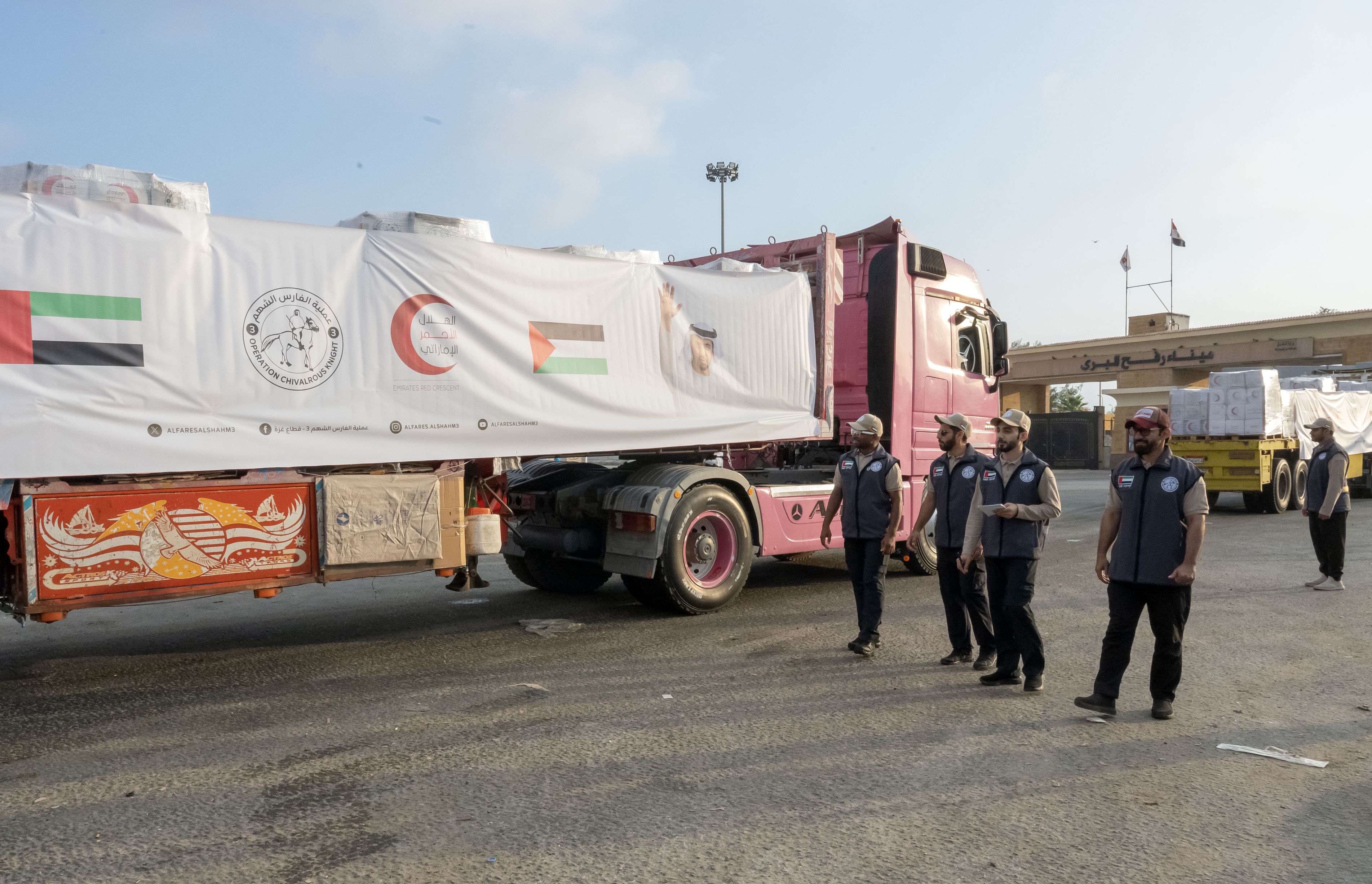 Under 'Operation Chivalrous Knight 3', five UAE aid convoys carrying 792 tonnes of relief supplies enter Gaza Strip