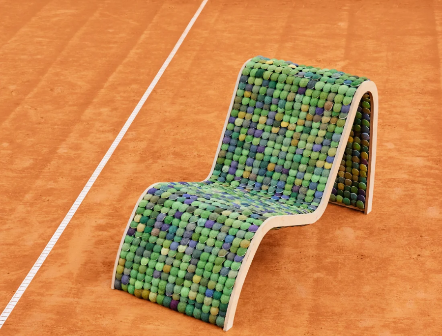 Artist transforms tennis balls into furniture 