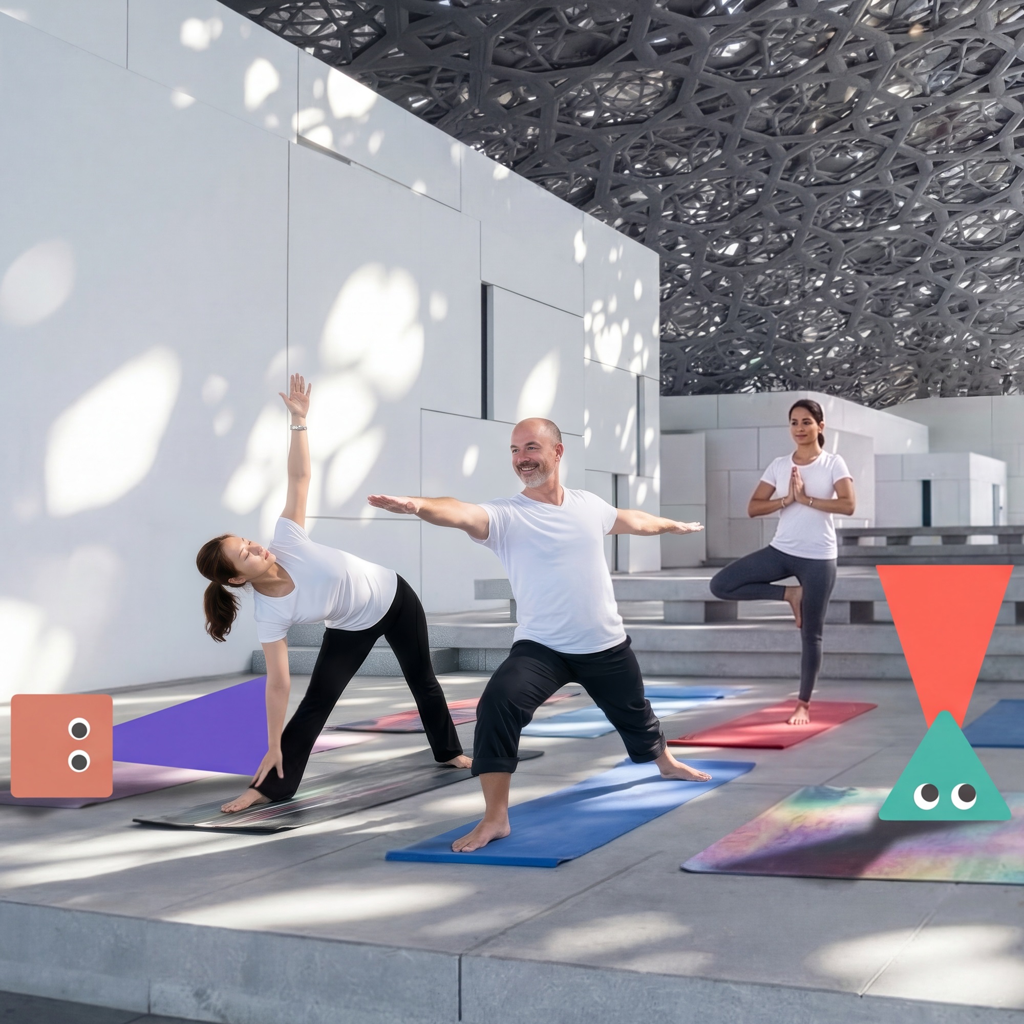 Visitors Practice Yoga Beneath the Iconic Dome at  Louvre Abu Dhabi