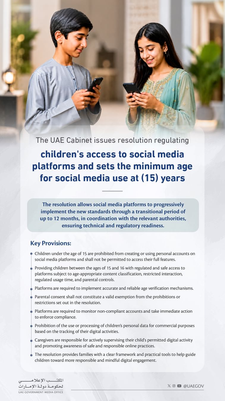 UAE Cabinet issues resolution regulating children's access to social media platforms