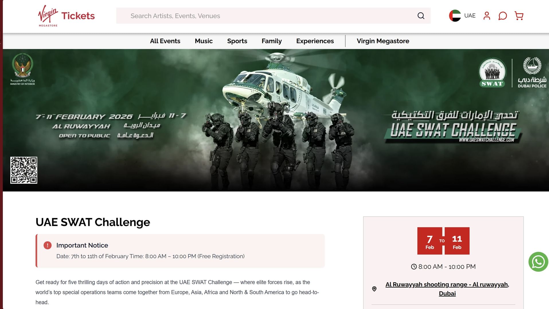 Free tickets for attending UAE SWAT Challenge 2026