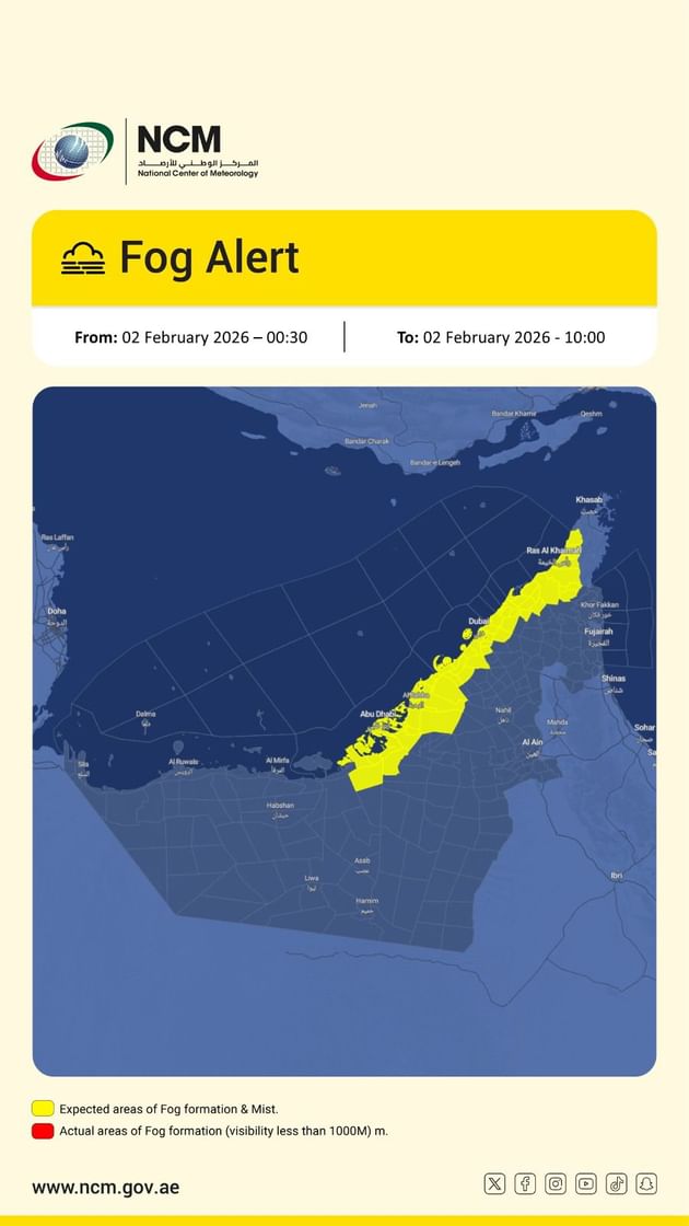 NCM warns of fog formation, poor horizontal visibility