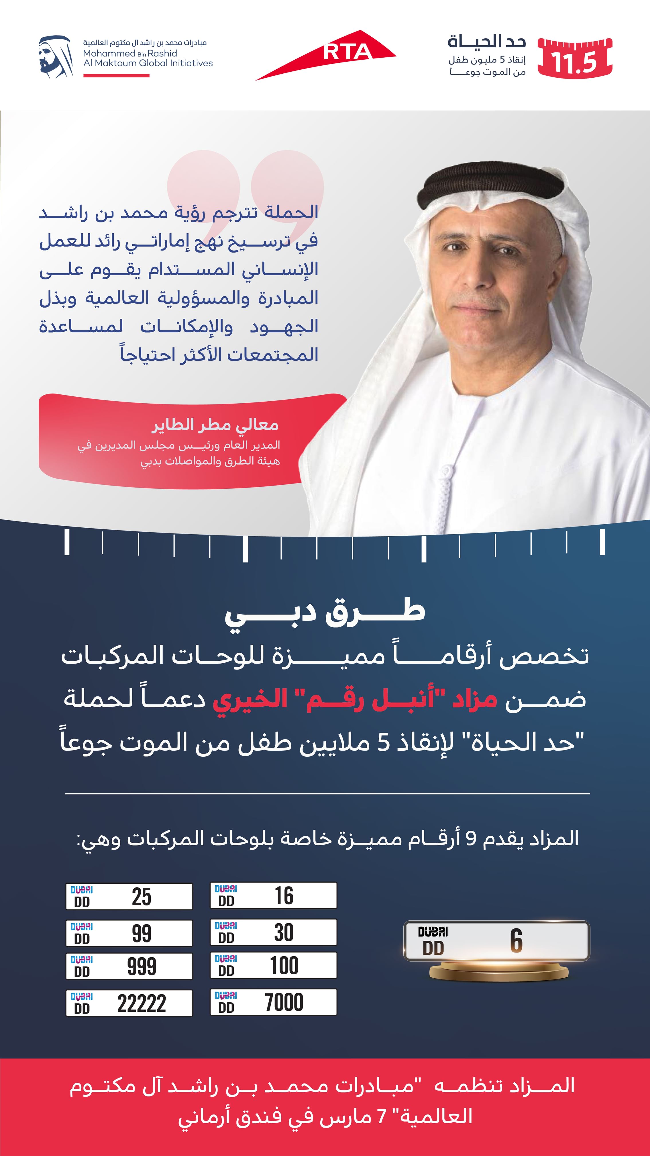 RTA dedicates 9 plate numbers to Most Noble Number auction to support Edge of Life campaign