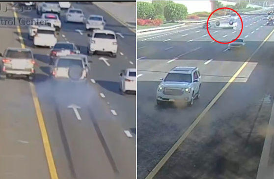 Watch: Cars flip, crash into others as drivers lose focus on Abu Dhabi roads