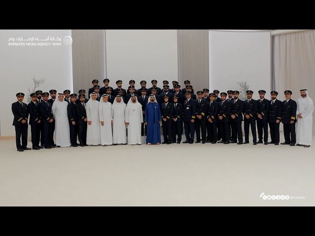 Mohammed bin Rashid meets with UAE National Emirates pilots during Dubai Air2025